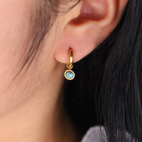 Boucles d'oreilles pendantes géométriques empilées en acier inoxydable plaqué or 18 carats avec pierres naturelles, inaltérables, pour femme, idéales pour les soirées