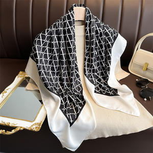 Nuovi modelli di moda 90*90CM sciarpa quadrata di seta Tudung per donne musulmane in bianco e nero Twill fascia di seta a portafoglio quadrata - Product Image 4