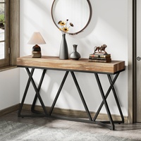 Table console en bois de style industriel Tribesigns avec dessus en grain naturel et pieds en X en métal noir. Parfait pour les entrées de table