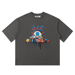 Chất Lượng Cao 100% Cotton Người Đàn Ông Của Quần Áo Nhà Lỗi Hợp Thời Trang Ngắn Tay Áo T-Shirt Mô Hình Mắt Đường Phố Cao 220G Thêu - Product Image 4