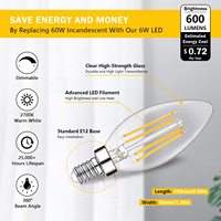 Bombilla LED tipo vela Edison vintage regulable de 2700K blanco cálido, 2W 4W 6W, E12 E14 E26 E27 B10 B11 C35, para ventilador de techo