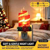 Lampe de Table LED Multicolore à Flamme Scintillante, Décoration de Noël Rouge Rayée, Bougie Veilleuse en Forme de Poinsettia, Vente en Gros Usine