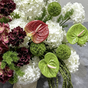 Retro Wine Red White Hydrangea Long Hanging <b>Green</b> Amaranthus Silk Floral <b>Runner</b> Swag Wedding Bridal Shower Long Table Decor - Product Image 1