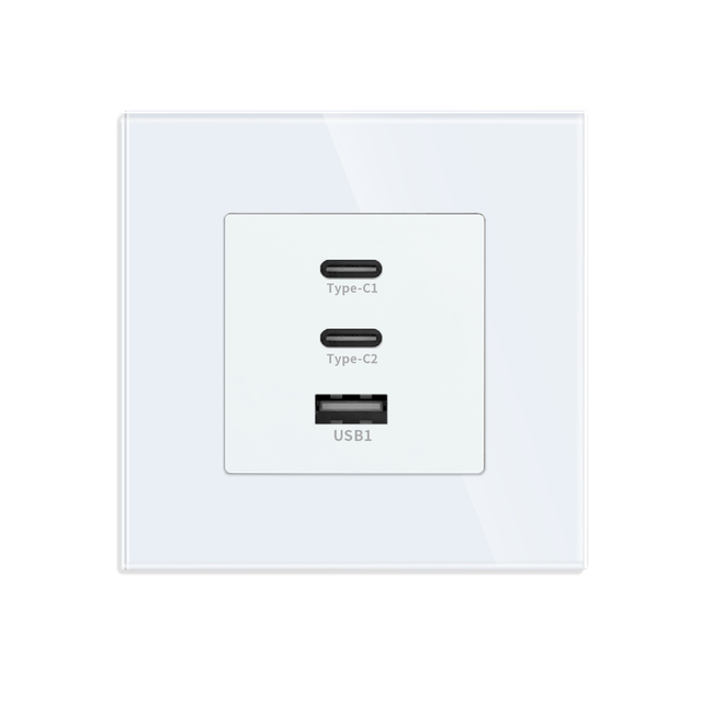 65W GaN USB Type A+C+C PD Protocols Super Fast Charging Ports Quick Charging Wall Mounting USB Socket Super-fast Charging