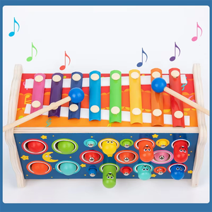 Jouet multifonctionnel en bois pour bébé : Xylophone à marteler, jeu de pêche pour enfants, améliore la coordination œil-main des tout-petits - Product Image 2