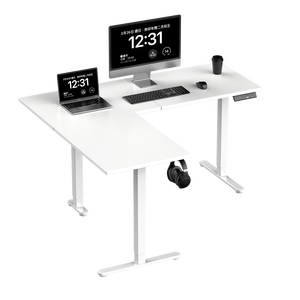 Bureau debout modulaire en bois et métal, convertible, télescopique, en forme de L, ergonomique, réglable en hauteur, table électrique à levage électrique - Product Image 2