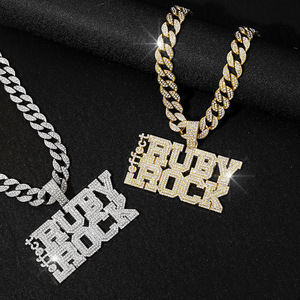Chaîne cubaine hip-hop la plus vendue sur <span class=keywords><strong>Amazon</strong></span>, marque de streetwear, pendentif à lettres à double rangée avec diamants complets, disponible exclusivement - Product Image 4