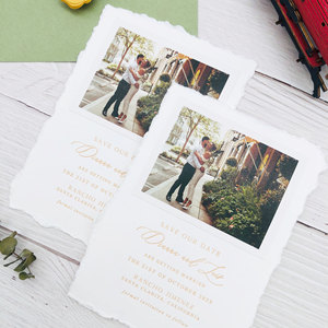 Suite d'invitations de mariage en papier coton déchiré à la main, impression typographique personnalisée en relief pour invitations, anniversaires d'adultes, fêtes de Quinceañera - Product Image 2