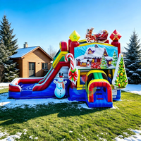 Structure gonflable de Noël multi-zones avec toboggan, pour enfants, location commerciale, événements et fêtes en extérieur