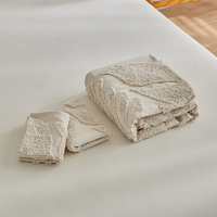 Parure de lit 3 pièces minimaliste beige neutre à motif de feuilles capitonnées, confortable et lavable en polyester, pour la maison et la chambre
