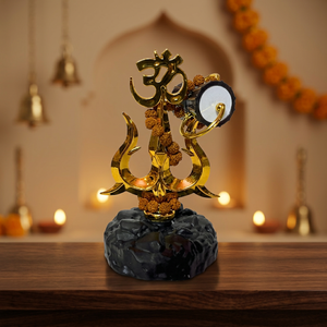 Idole Shiva Trishul finition or avec Om Damru et Rudraksha, 5 pouces, trident de Mahadev, objet décoratif pour temple, bureau, voiture et maison - Product Image 1