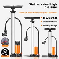 Pompe à vélo de haute qualité en acier inoxydable, longueur 600 mm, plusieurs buses, économie de travail, haute pression, jauge 160 PSI