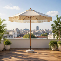 Parasol de jardin bohème avec franges, protection UV, mât en aluminium, pour bord de piscine et cour arrière