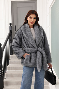 Women's tie-front faux fur long-sleeved mid-length fox fur <b>cardigan</b> winter <b>coat</b> wholesale OEM ODM - Product Image 6