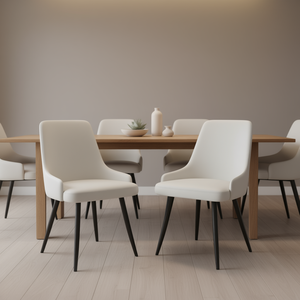 Ensemble de chaises de salle à manger modernes en similicuir, sans accoudoirs, pieds en métal, assise élargie blanche pour salle à manger - Product Image 2