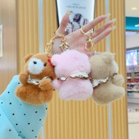 Porte-clés en peluche ours mignon avec écharpe, poupée en peluche de dessin animé, pendentif de sac, jouet pour machine à griffes, breloque de sac à dos, cadeau, vente en gros