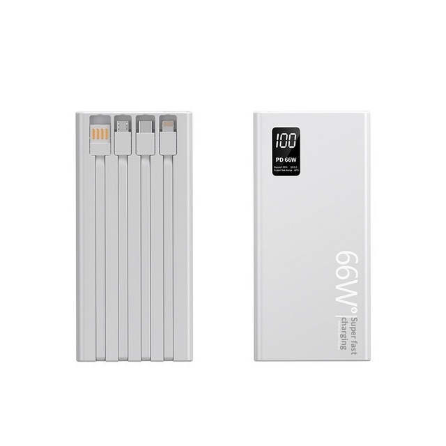Hot Sale Portable 20000mAh Power Bank with 66W Super Fast Charging 4 Built-in Cables Lightweight and Slim Design