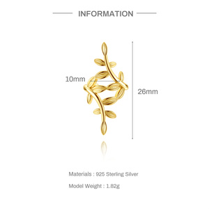 100% S925 Sterling <b>Silver</b> 18K Gold Plated Hypoallergenic Smooth Branch Zircon Minimalist Nature Inspired Ear <b>Cuff</b> Cartilage - Product Image 6