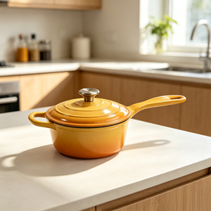 Casserole en <span class=keywords><strong>fonte</strong></span> <span class=keywords><strong>émaillée</strong></span> de 19 cm, homologuée LFGB et FDA, avec couvercle, mini-casserole à lait, compatible avec tous les types de cuisinières et fours, logo personnalisé OEM - Product Image 2