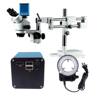 7-45X ajustable Zoom Microscopio con cámara Digital 1080p HDMI Boom doble soporte teléfono móvil reparación Microscopio trinocul - Product Image 1