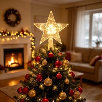 Adorno de Estrella para Árbol de Navidad, con Luces LED Cálidas, Funciona con Pilas, Estrella Iluminada para la Punta del Árbol, Decoración Navideña para Interiores del Hogar
