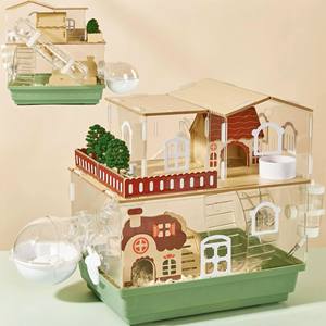 Gabbia per Criceti a Due Piani con 12 Accessori, Lussuosa Gabbia Singola in Filo Dorato con Vassoio - Product Image 1