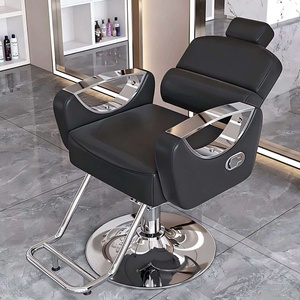 Nouveau fauteuil de barbier inclinable noir avec structure en acier inoxydable et siège en cuir pour usage scolaire et commercial - Product Image 6