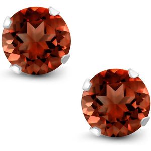 Gem Stone King 925 <b>Sterling</b> <b>Silver</b> Red Garnet <b>Stud</b> Earrings 6Mm Round Claw Setting Unisex January Birthstone - Product Image 3