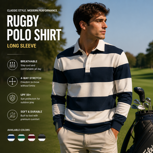 Custom <b>Men</b> Polo Rugby <b>Shirt</b> Long Sleeve Stripe Design Casual Golf Sportswear Breathable Comfortable - Product Image 1