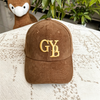 Gorra de béisbol de 6 paneles de pana con bordado 3D, de poliéster y algodón, estructurada, cálida, ajustable, con hebilla metálica, clásica para exteriores, al por mayor.
