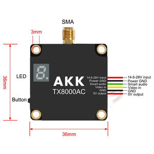 Kimpok 5.8GHz 4900-6060MHz AKK TX8000AC 8W VTX Accessoire de drone <span class=keywords><strong>FPV</strong></span> Émetteur vidéo 25mW/1000mW/3000mW/5000mW/8000mW 96CH - Product Image 2