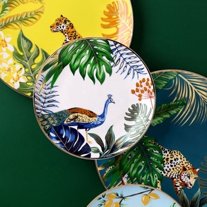 Assiettes à dîner rondes en céramique, assiettes de fête à la maison assiettes à dîner en céramique motif Animal de la <span class=keywords><strong>Jungle</strong></span>, vaisselle européenne en porcelaine - Product Image 2