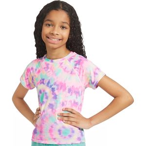 Camiseta de Protección Solar de Manga Corta con Estampado Tie Dye para Niñas FOXA, UPF 50+ - Product Image 1