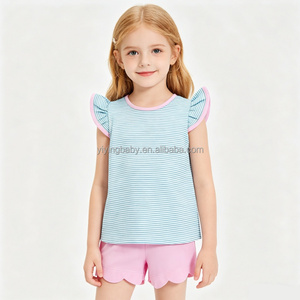 Ensemble d'été pour filles Yiying Kids Fashion : Haut à manches volantées et <span class=keywords><strong>short</strong></span> à volants à motif rayé pour tout-petits - Product Image 3