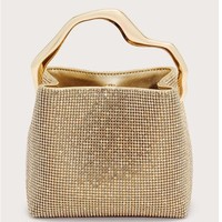 Pochette carrée élégante en PU de haute qualité ornée de strass ; Nouvelle collection 2026, design transfrontalier de niche, idéale pour les soirées.