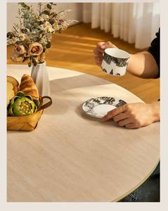 Tavolo da Pranzo Rotondo in Stile Vintage Francese con Piano in Pietra, Moderno e Minimalista per Piccoli Appartamenti, in <span class=keywords><strong>Legno</strong></span> Massello <span class=keywords><strong>Color</strong></span> <span class=keywords><strong>Noce</strong></span> - Product Image 5