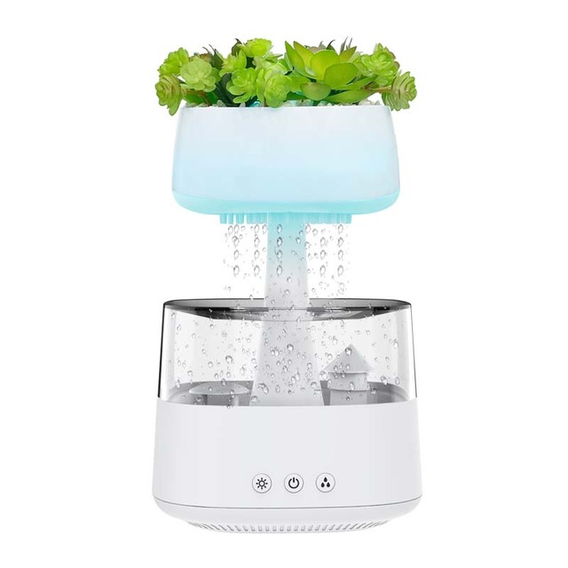 Plant Ornaments Sleep Aid White Noise Machine Water Drop Sound Light Electric 450ml USB Rain Cloud Humidifier and Oil Diffuser