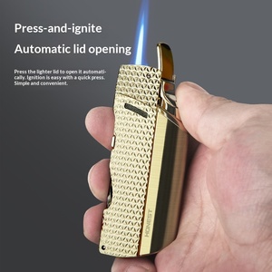 Briquet et coupe-cigare deux-en-un de qualité supérieure, coupe-vent, recharge directe, carburant au butane, construction métallique durable, cadeau pour <span class=keywords><strong>homme</strong></span> - Product Image 2