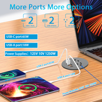 Prise de courant encastrée ronde avec 2 prises CA et 4 ports USB, charge rapide USB-C 65W, prise de bureau encastrée