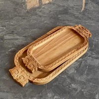 Plateau à fruits en bois massif sculpté rectangulaire, plateau de service à pain, plateau à bougies sculpté à la main, plateau de barbecue et boîte à bijoux