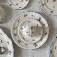 Vaisselle en céramique florale rétro de pays d'Europe, assiette ronde ovale en céramique, assiette creuse pour la maison