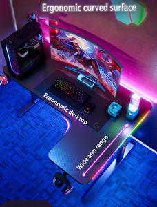 Bureau de jeu en forme de L avec éclairage LED noir RGB - Product Image 4