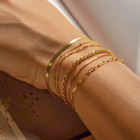 Bracelet Minimaliste Délicat en Acier Inoxydable Plaqué Or 18 carats, Chaîne Chevrons Maillons Trombone Corde Bracelets Femme Quotidien