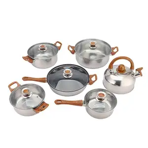 Hot Koop Rvs 12Pcs Kookgerei Set Met Bruin Bakeliet