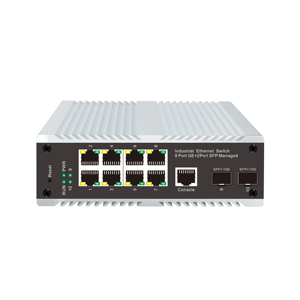 Commutateur industriel 10 ports avec 8 ports Ethernet Gigabit et 2 ports SFP, VLAN QoS SNMP 20 Gbps en stock - Product Image 1