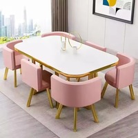 Table à manger moderne à plateau en marbre et base en métal, avec 6 chaises, pour la maison, le restaurant, le bar, le bureau, l'appartement, ensemble de meubles de luxe, vente chaude
