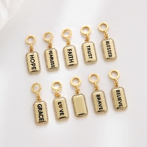 Colgantes con Palabras Inspiradoras |   Dijes Rectangulares con Letras de Latón Chapado en Oro de 18K y Micro Pavé de Circonitas para Creación de Joyería DIY - Product Image 3