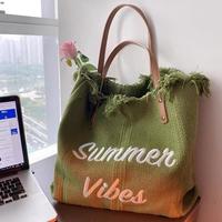 Tas Belanja Kanvas Kapasitas Besar Bordir Tali Bahu Ganda Fashion Luas untuk Kerja Kantor Santai Pantai Harian Musim Panas