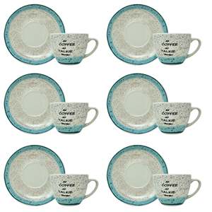 Set di 6 granuli blu Design tazze per caffè Espresso con piattini PC materiale fresco e motivazionale fornito per alberghi - Product Image 1
