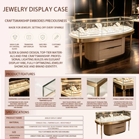 Comptoir à bijoux moderne personnalisable avec accents en aluminium et bois, éclairage LED, design durable et facile à nettoyer pour les magasins de détail haut de gamme